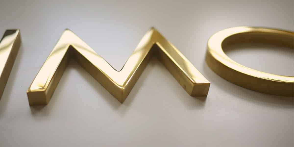 Brass sign letters made for business signage with glossy finish